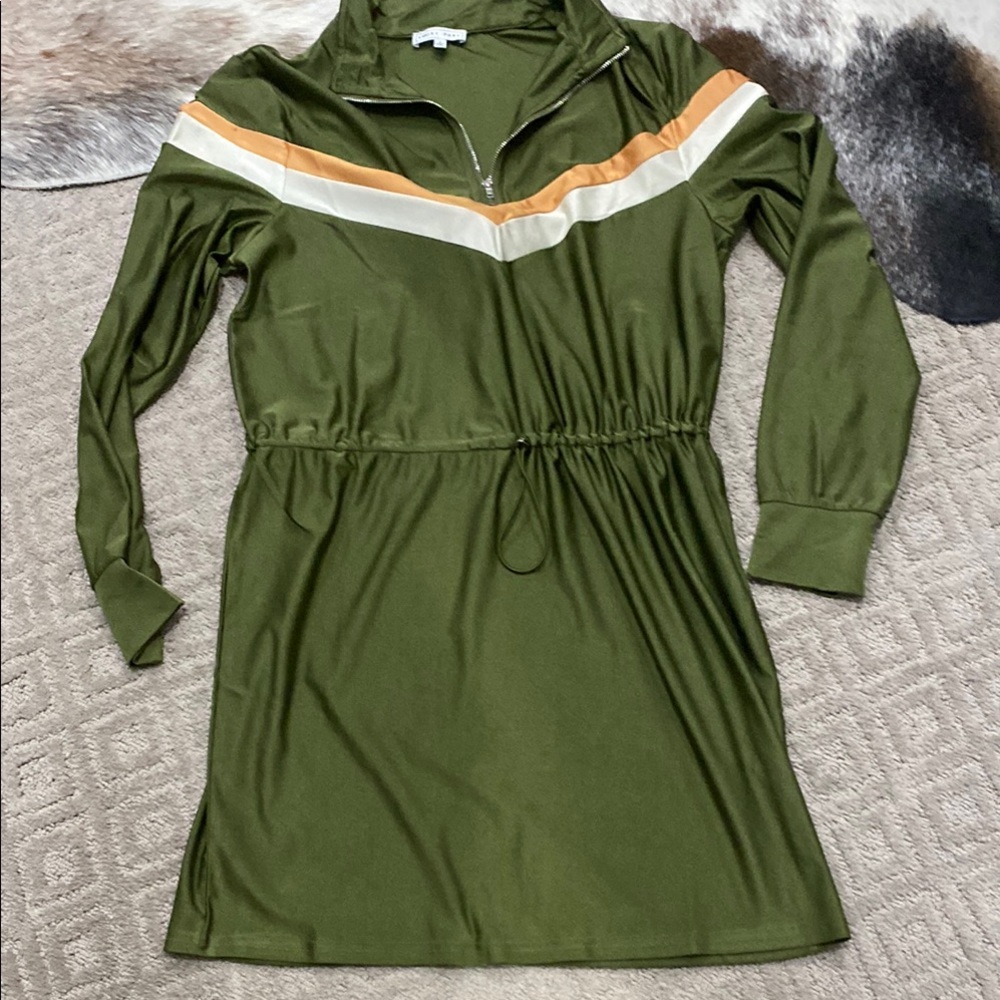 Emory Park Olive Green Women's Dress with Orange and White Accents